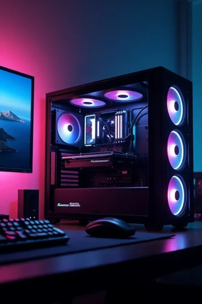 _A high-end gaming PC build setup, featuring a ...